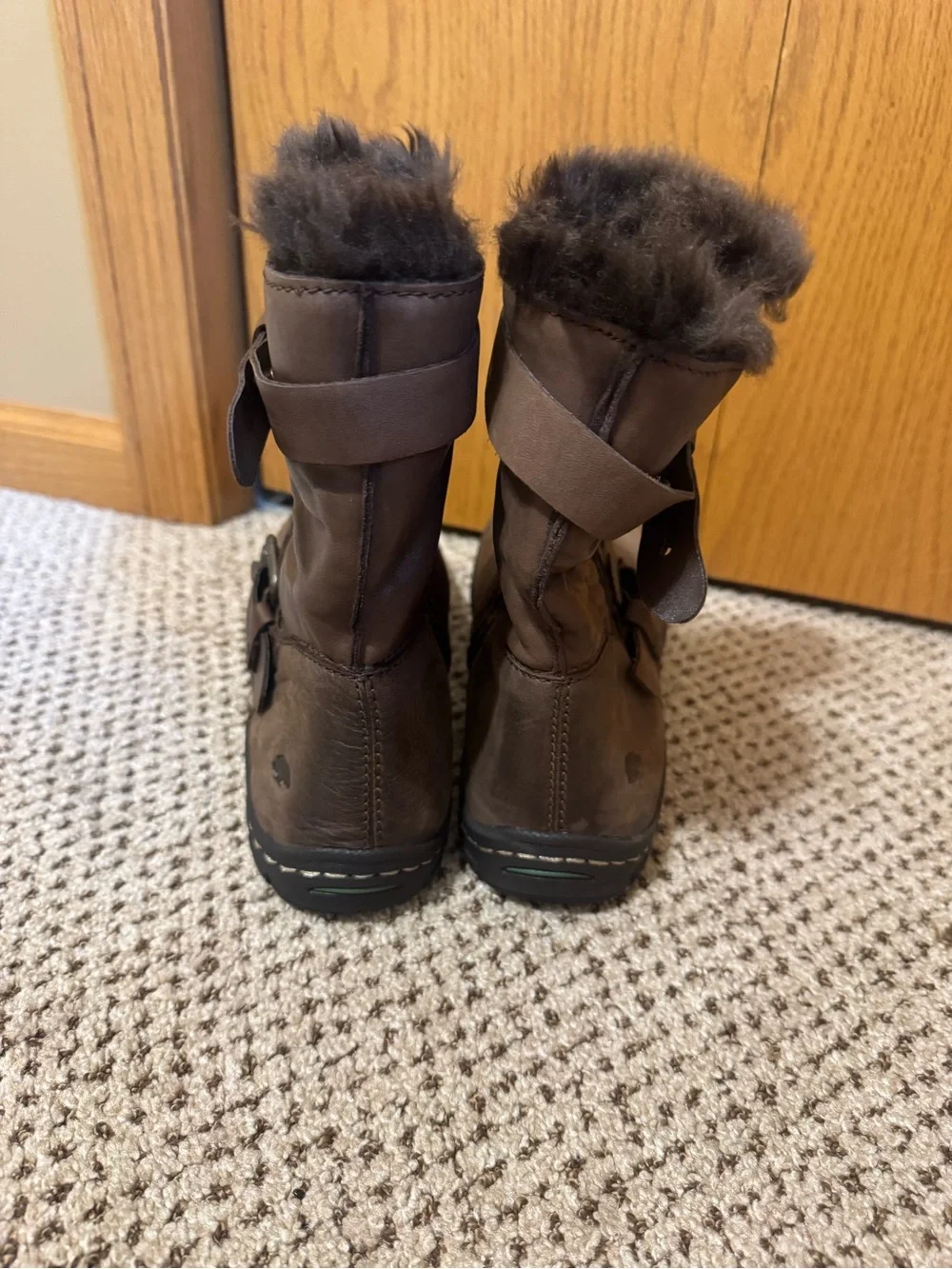 Women's Brown Faux-Fur Buckle Winter Ankle Boots